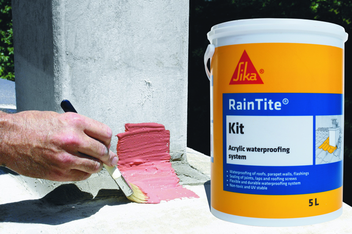 Applying first coat of Sika RainTite Kit